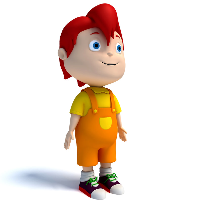 rigged cartoon kid character biped 3d model