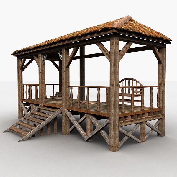 3d veranda wood wooden