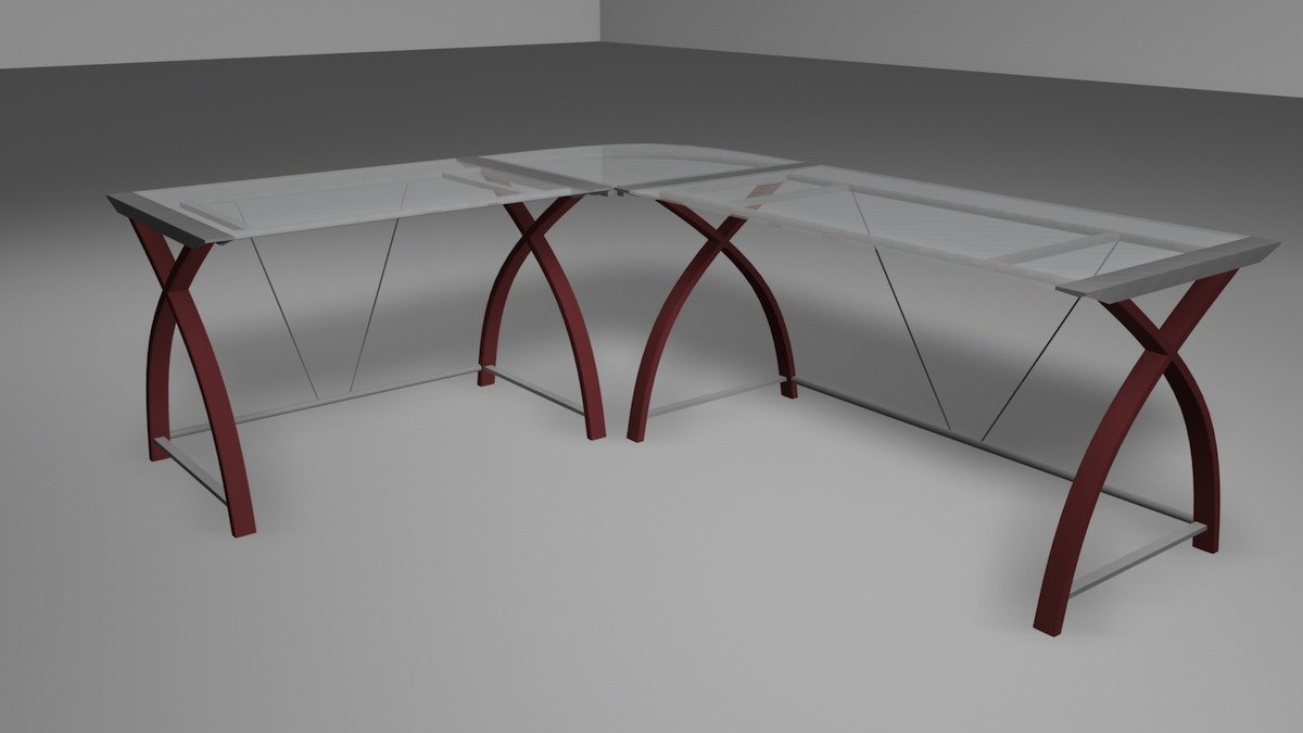 3d Glass Sectional Desk Model