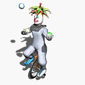 clown animation unicycle 3d model