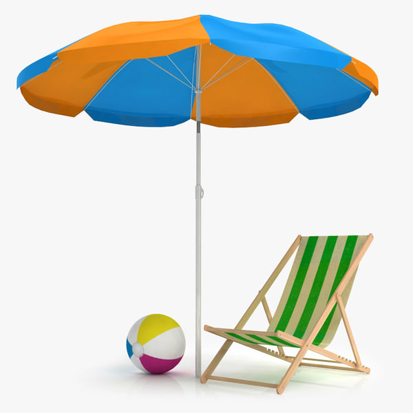 Beach Chair Umbrella 3d Model