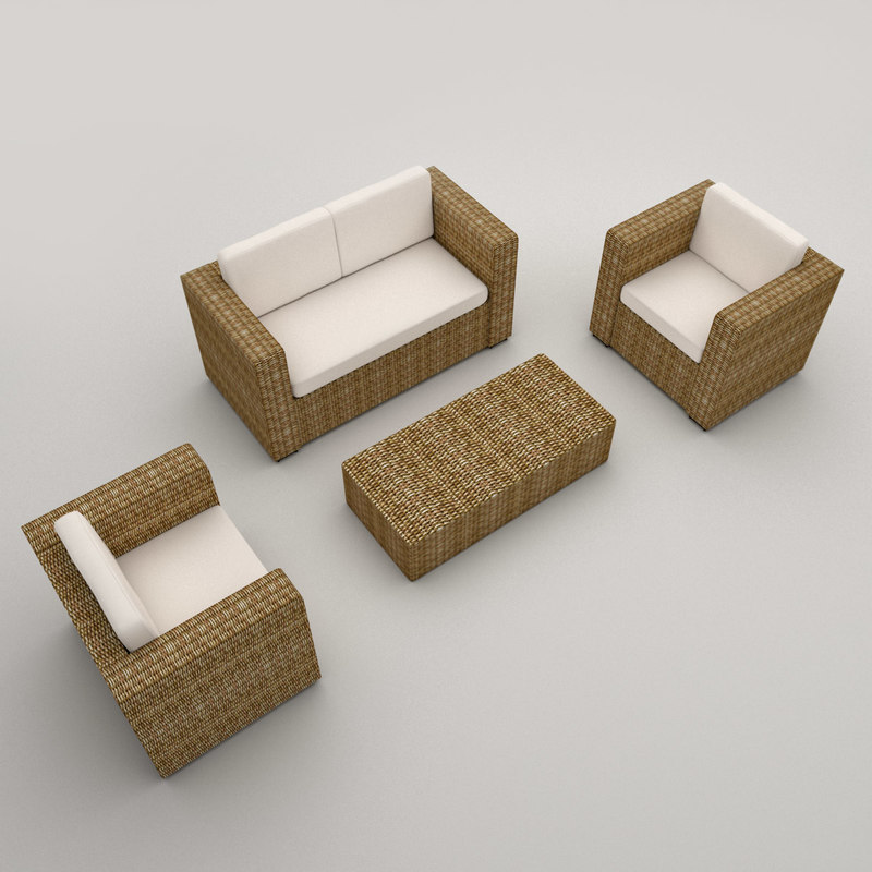 Rattan Armchairs Sofa Modeled 3d Model