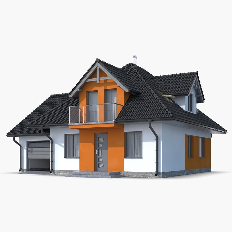  3d  family house  roof  model