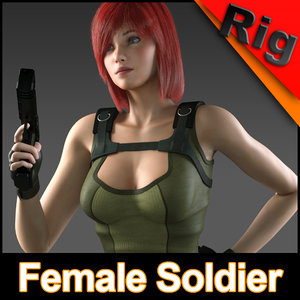 3d rigged female soldier character model