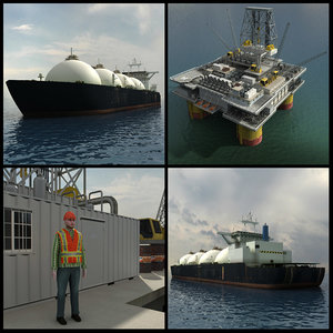 3d model oil platform tanker ship