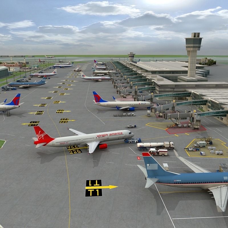 3d international airport vehicles planes model