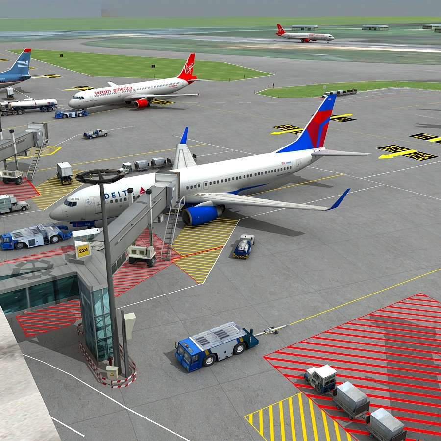 3d international airport vehicles planes model