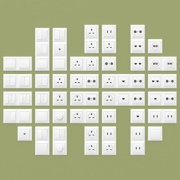 wall switches sockets 3d max