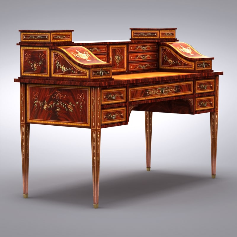 Download english regency style writing desk 3d model