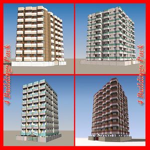 3d model of pack 4 apartment buildings
