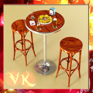 bar table stool beers 3d model