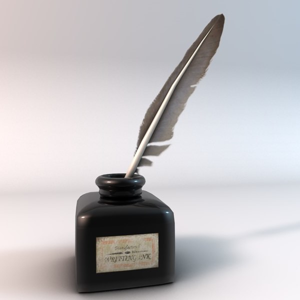 羽ペンとインク黒ボトル3dモデル Turbosquid