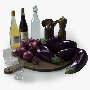 3d kitchen eggplants aubergine model