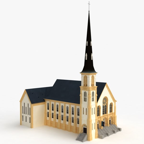 3d baptist church interior exterior model