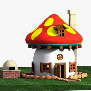 3d model mushroom house smurf