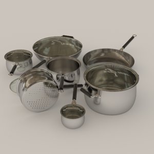 saucepan pot set frying pan 3d obj