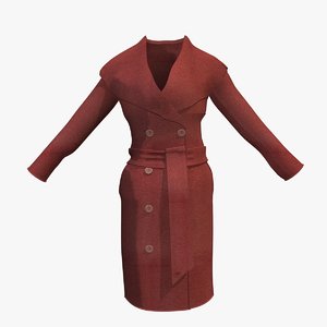 3d womans red winter coat model