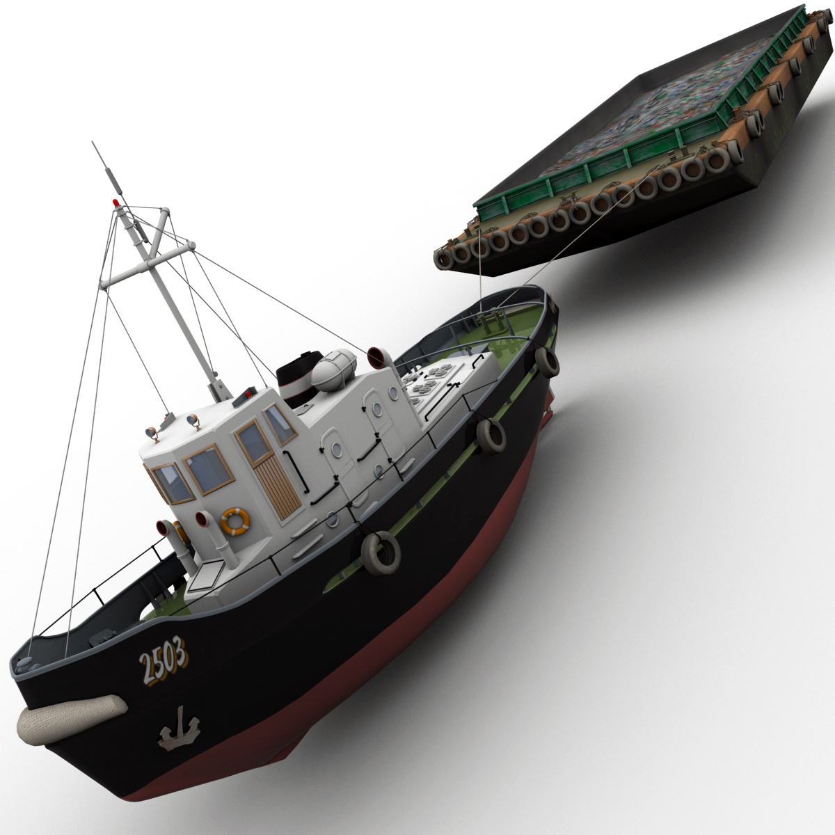 浮动驳船和拖船收集3d模型