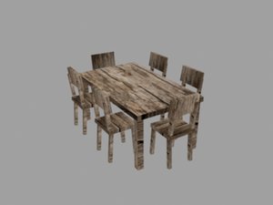 wooden table set obj