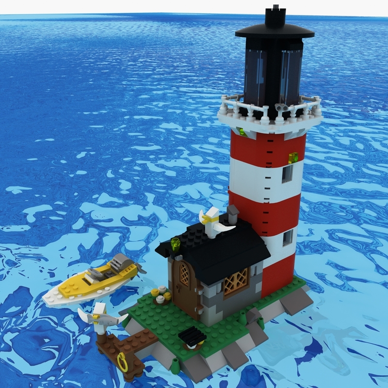lighthouse light island lego 3d model