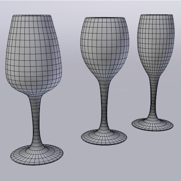 3d model of 3 wine glasses