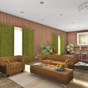 3d timber living room model