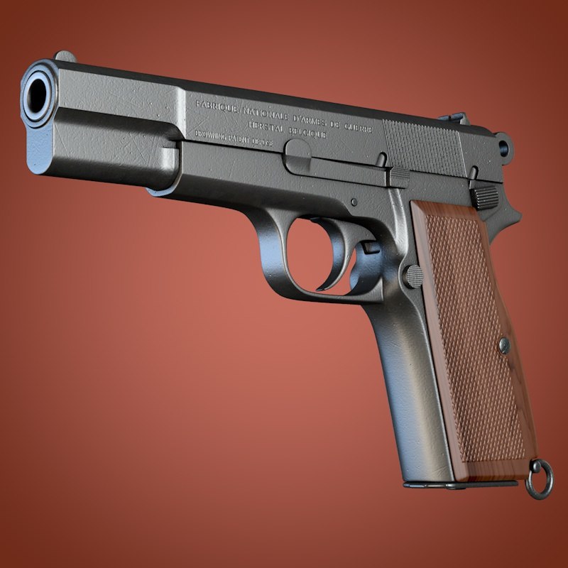 browning hi-power pistol 3d model