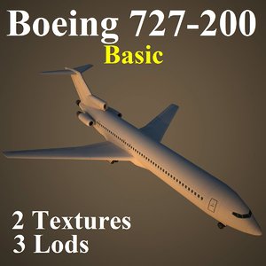 boeing 727-200 basic airliner 3d model