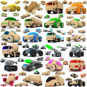 wooden toy cars trucks 3d max