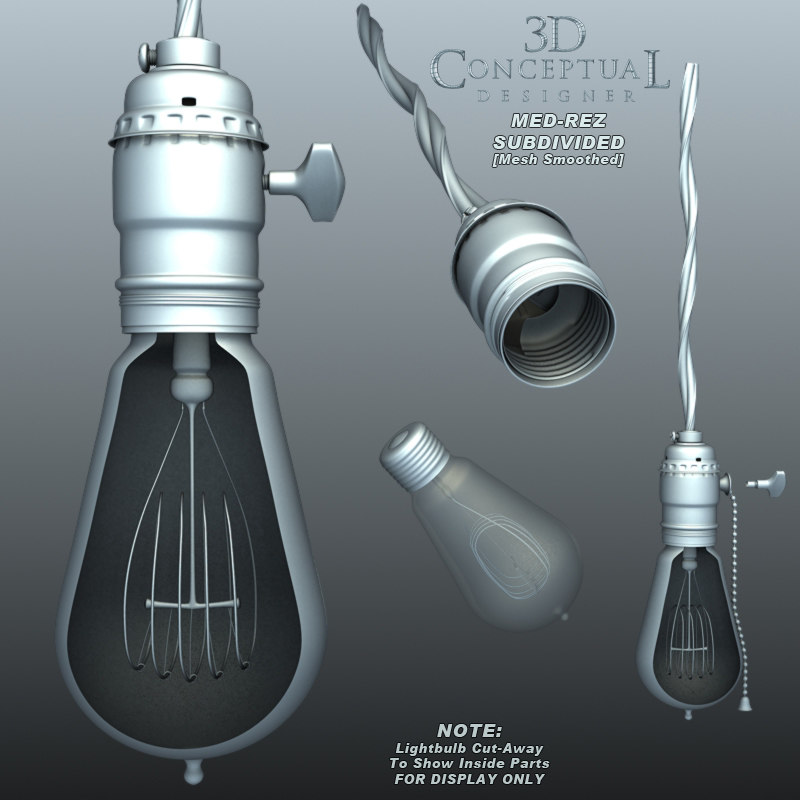 3d model light socket vintage bulb