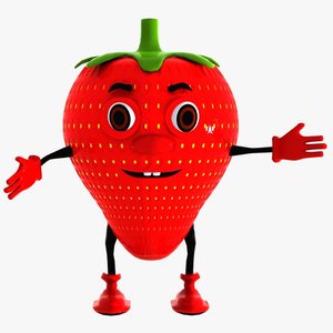 strawberry berry character 3d model
