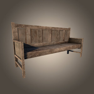 3d old wooden bench