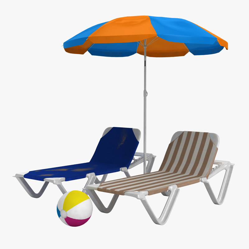 Sunbathing Beach Chair Umbrella 3d Model