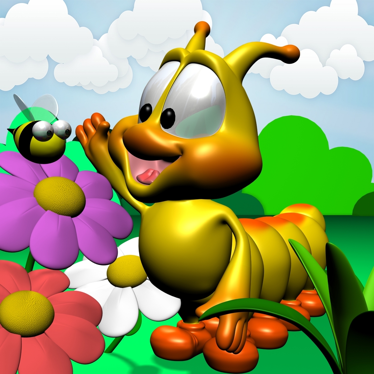 cute cartoon caterpillar character rigged 3d model