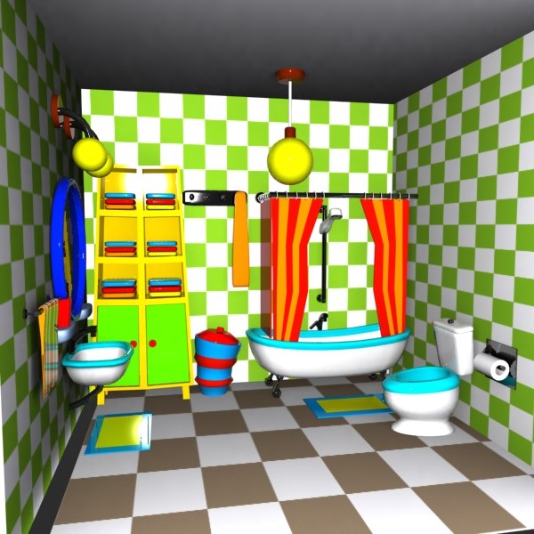 3d cartoon bathroom interior model