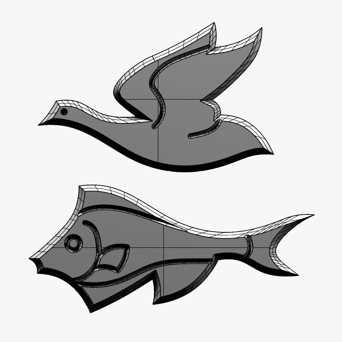 escher bird fish 3d 3dm