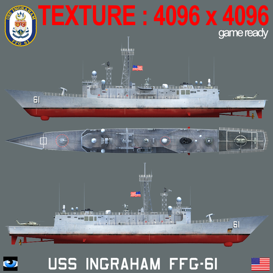 uss ingraham ffg-61 frigate ship 3d model