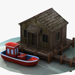 wooden lake house 3d model
