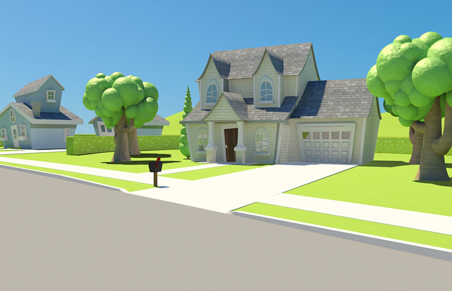 3d Cartoon Neighborhood Houses Model