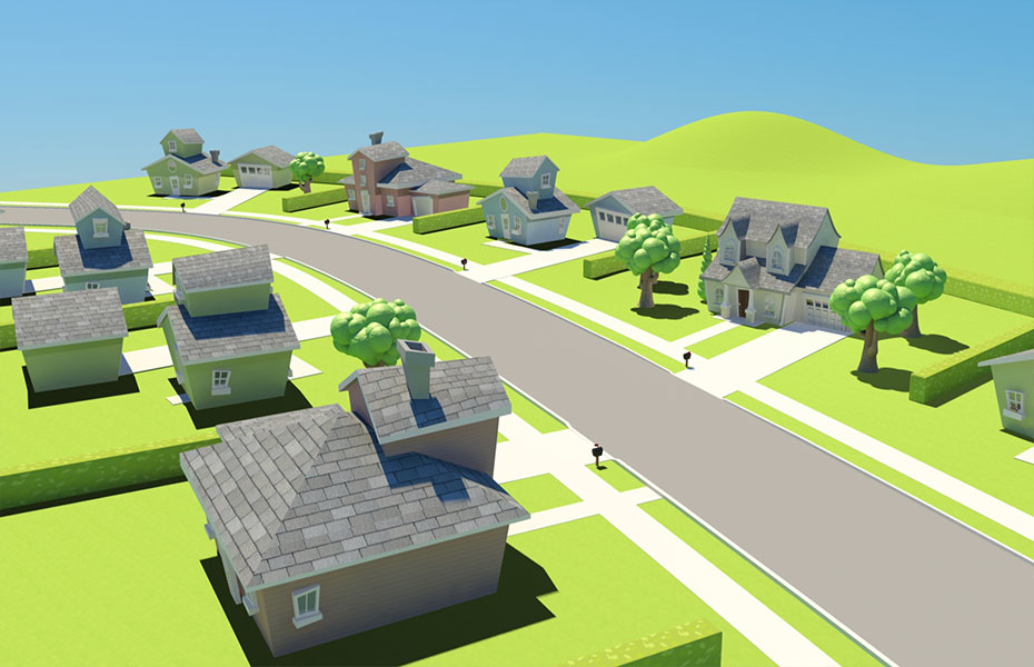 3d cartoon neighborhood houses model