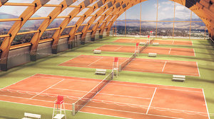 3d model of tennis hall wooden structure