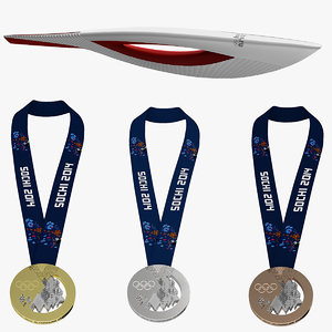 3d olympic medals torch sochi model