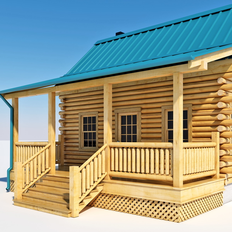 3d log cabin house