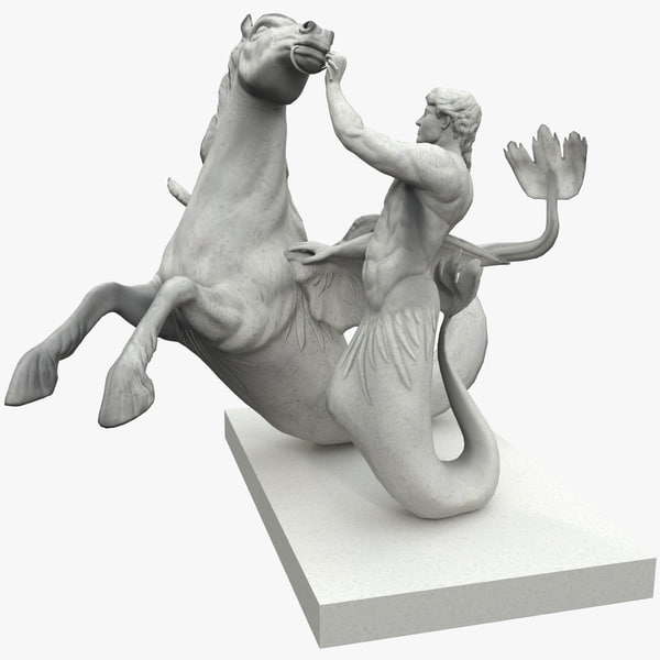 3d max seahorse triton statues 2