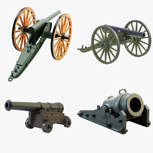 4 cannons set 3d max
