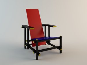 3d model red blue chair gerrit rietveld