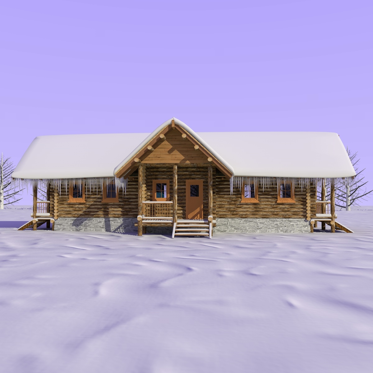 Wooden Cabin Snow 3d Model