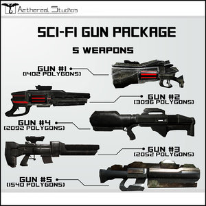 3d sci-fi weapon pack package model