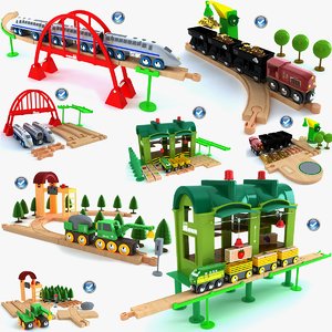3d kids train toys set model
