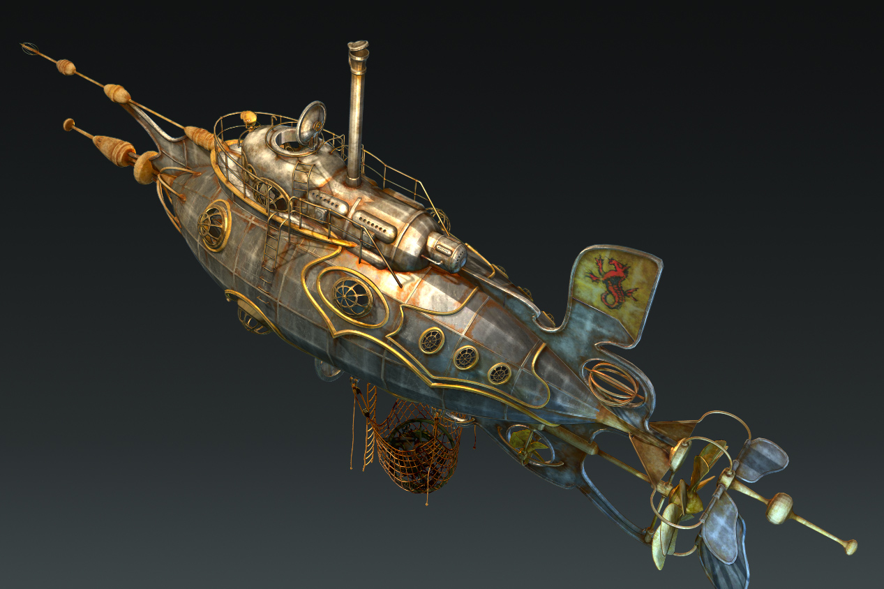 steampunk steam dieselpunk submarine 3d max